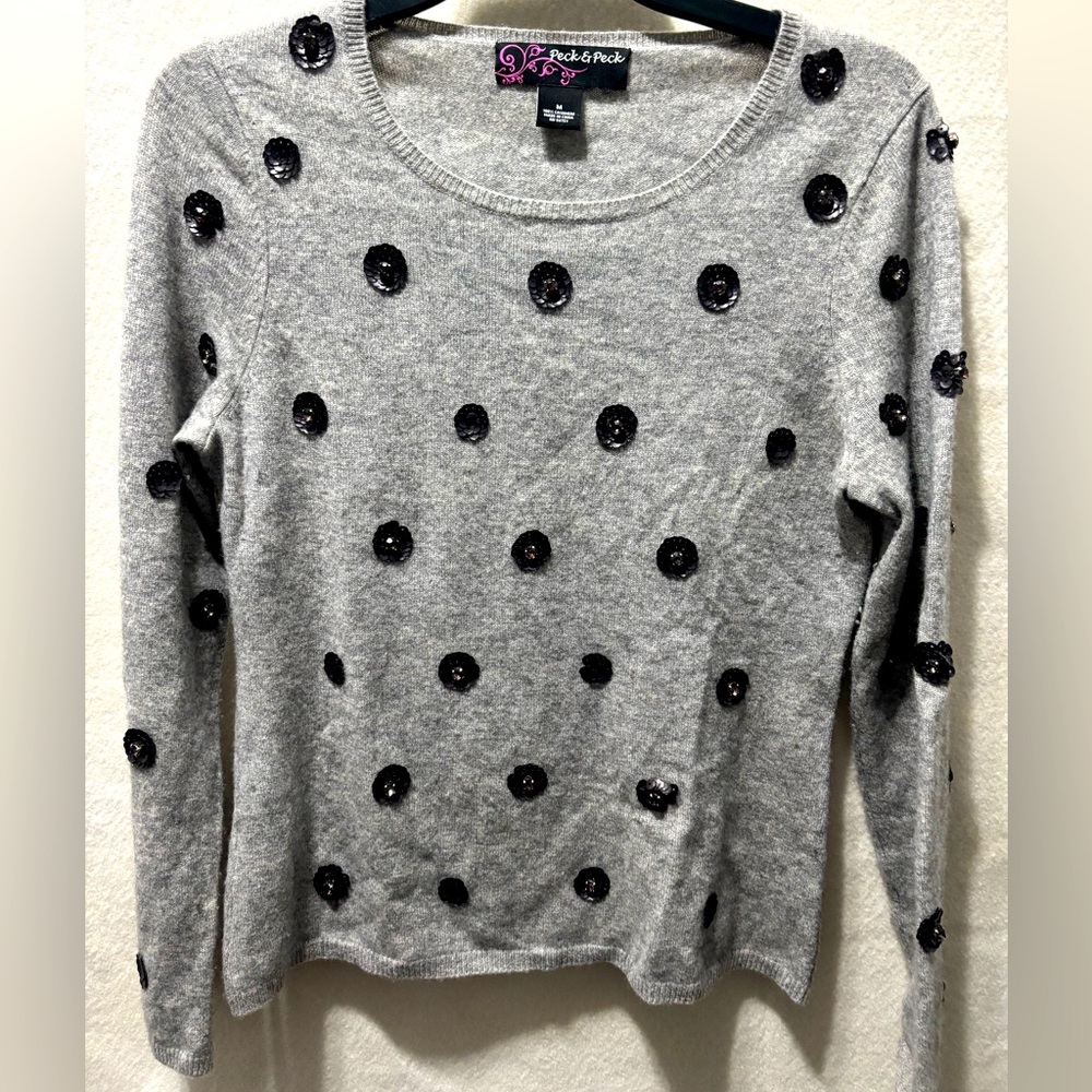 Gray Cashmere Casual Cottage Core Sweater Peck & Peck